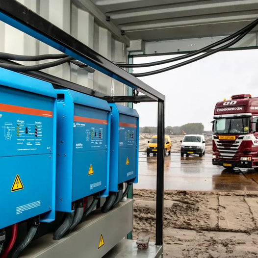 Hybrid generator system in container at jobsite