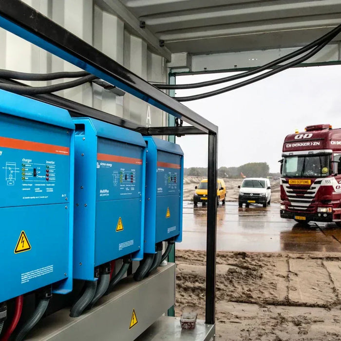 Hybrid generator system in container at jobsite
