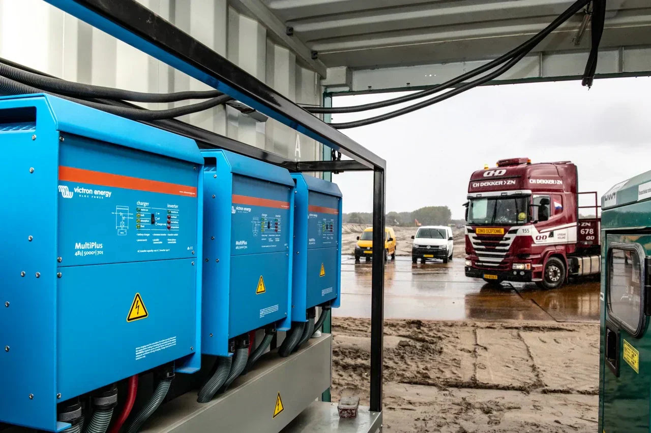 Hybrid generator system in container at jobsite